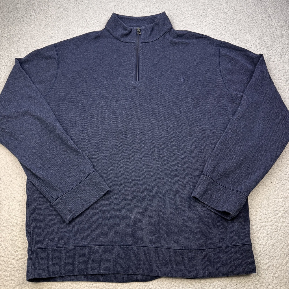 Polo Ralph Lauren Pullover Mens 2XL Blue Herringbone Quarter Zip Sweater*